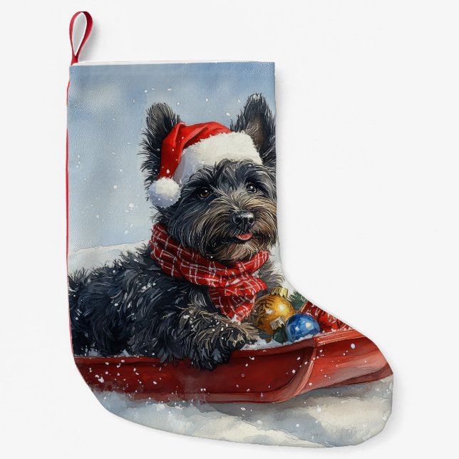 Meia De Natal Pequena Bouviers Des Flandres Dog em Sledge Christmas (Frente)