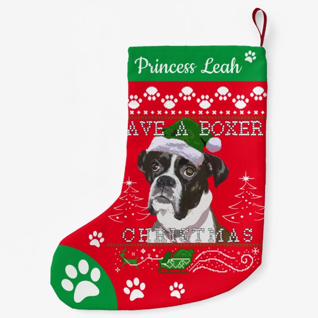 Meia De Natal Pequena Boxer Christmas Stockings - Boxer Dog (Verso)
