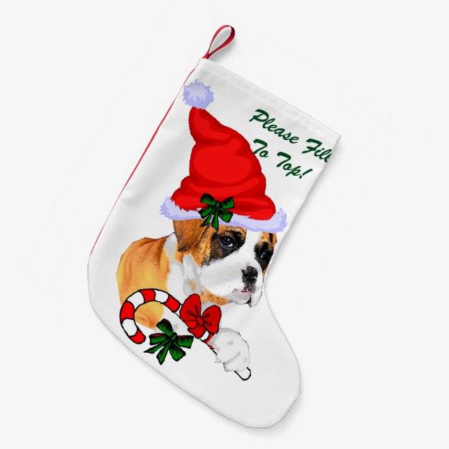 Meia De Natal Pequena Boxer Dog Christmas (Frente (Pendurada))