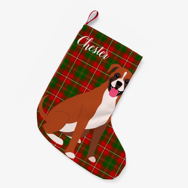 Meia De Natal Pequena Boxer Dog Personalizado (Frente (Pendurada))