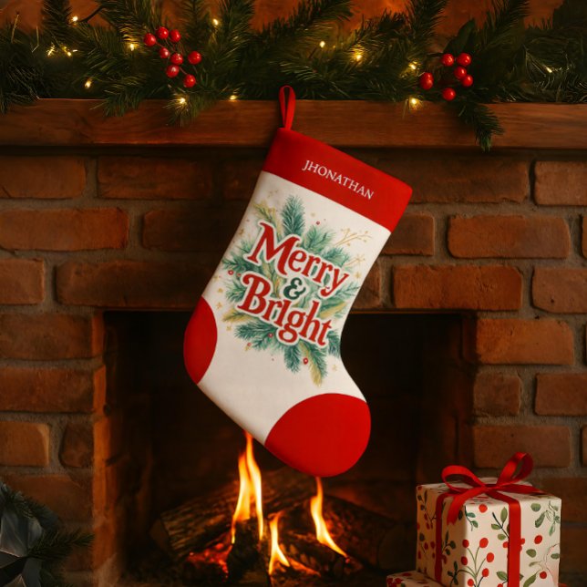 Meia De Natal Pequena Branco vermelho Xmas simples e limpo (christmas festive holiday stockings with custom personalized name custom made bright red berries )