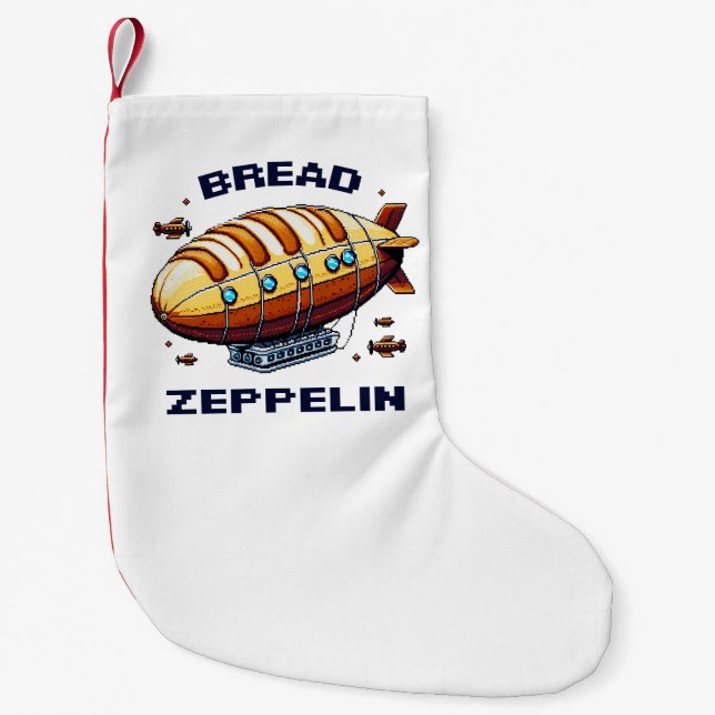 Meia De Natal Pequena Bread Zeppelin - Arte Whimsical de 8 bits (Frente)