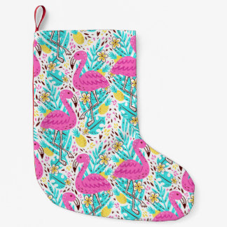 Meia De Natal Pequena Bright summer pattern with flamingo, hearts, ice-c
