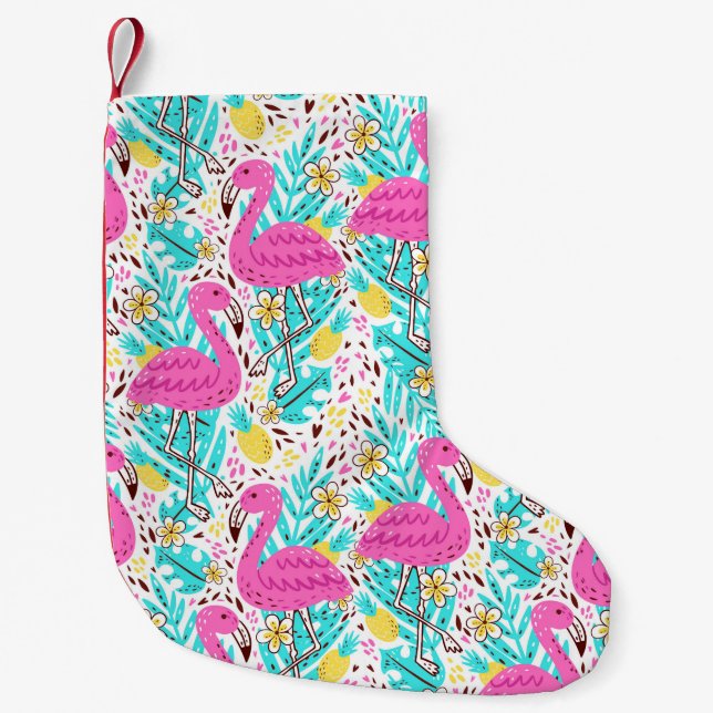 Meia De Natal Pequena Bright summer pattern with flamingo, hearts, ice-c (Frente)