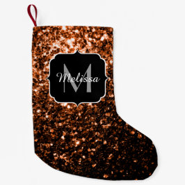 Meia De Natal Pequena Brilhante de cobre marrom de bronze brilho Monogra