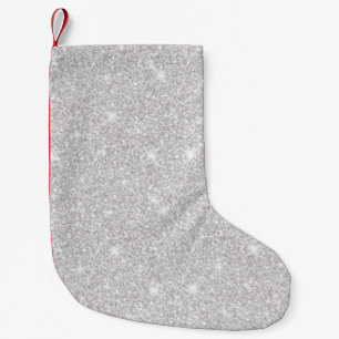 Meia De Natal Pequena Brilho Branco Prateado Cor Natal Feliz
