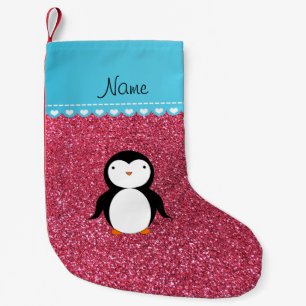 Meia De Natal Pequena Brilho cor-de-rosa fúcsia personalizado do pingui