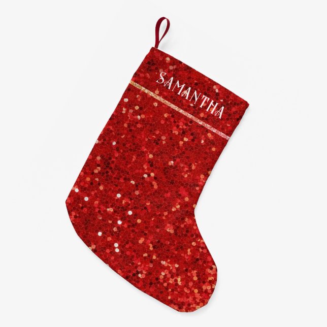 Meia De Natal Pequena Brilho Digital Vermelho & Faíscas (Frente (Pendurada))