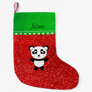 Meia De Natal Pequena Brilho vermelho de néon personalizado da panda