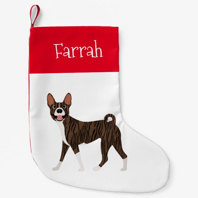 Meia De Natal Pequena Brindle Basenji Personalizado (Frente)
