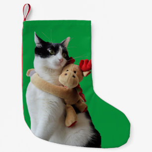 Meia De Natal Pequena Brinquedo do Natal do gato branco e preto & da