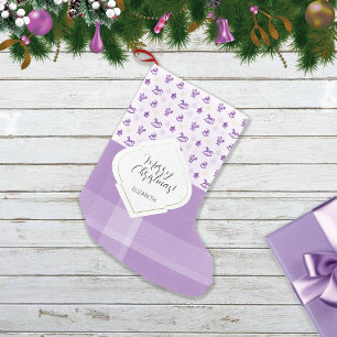 Meia De Natal Pequena Brinquedos de Natal Vintage Roxo Lavanda e Xadrez 