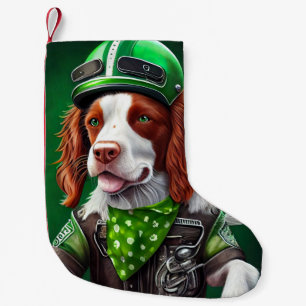 Meia De Natal Pequena Brittany Spaniel dirigindo bicicleta Dia de São Pa