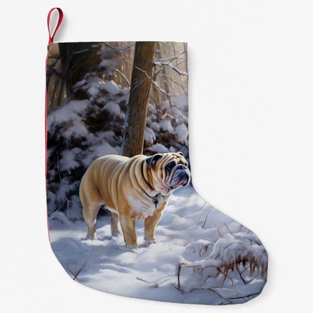 Meia De Natal Pequena Buldogue Deixe-O Neve Bruto (Frente)