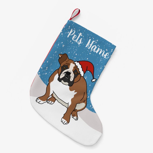 Meia De Natal Pequena Buldogue Inglês Feriado de Natal (Frente (Pendurada))