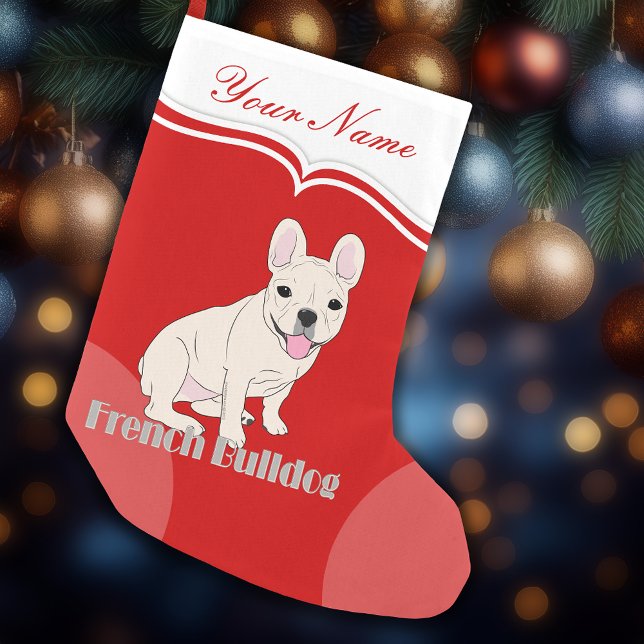 Meia De Natal Pequena Bulldog Francês Branco Creme Frenchie Fofo (French Bulldog Christmas stocking)