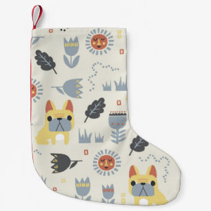 Meia De Natal Pequena Bulldog Francês: Scandinávia Floral Repeat.