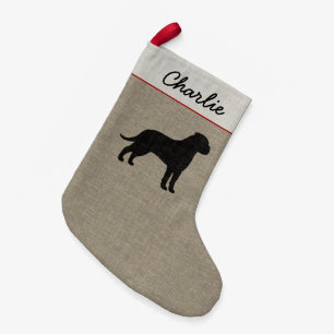 Meia De Natal Pequena Bullmastiff Dog Silhouette Faux Linen Holiday