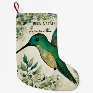Meia De Natal Pequena Buon Natale Personalizado Beija-flor Verde Italian