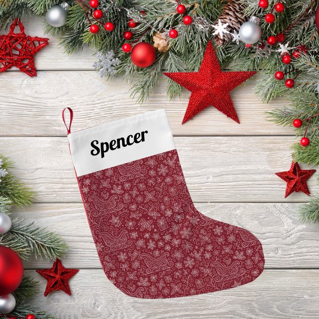 Meia De Natal Pequena Burgundy Doodle Natal Sleigh Patterno (Criador carregado)