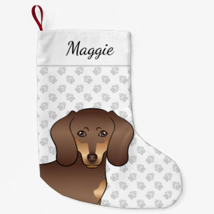Meia De Natal Pequena Cabeça de cachorro Dachshund de pelo curto marrom 
