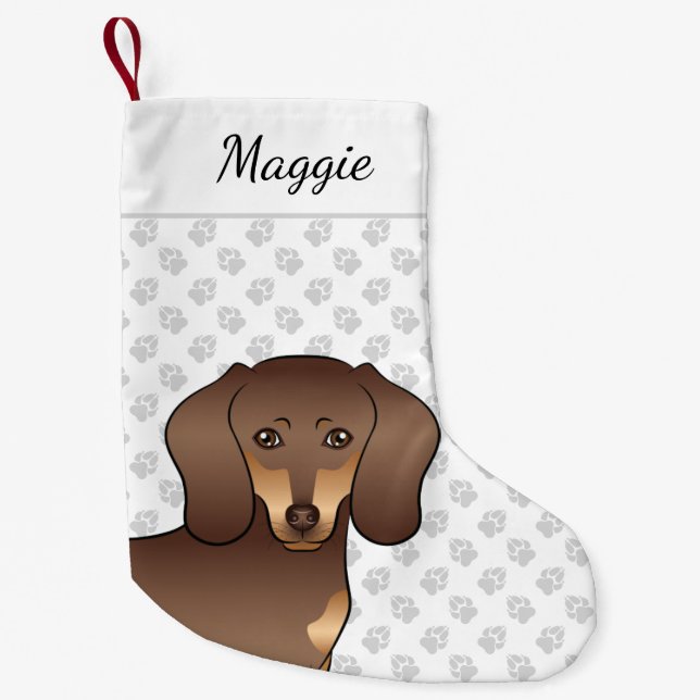 Meia De Natal Pequena Cabeça de cachorro Dachshund de pelo curto marrom  (Frente)
