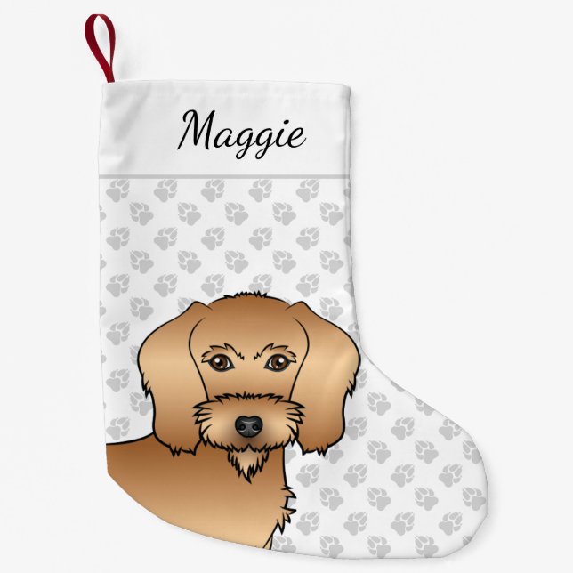 Meia De Natal Pequena Cabeça de Dachshund de Cabelo de Arame Trigo com N (Frente)