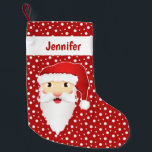 Meia De Natal Pequena Cabeça de Papai Noel com Nome Personalizável Verme<br><div class="desc">A ilustração de desenho de Destei de uma cabeça feliz do Papai Noel em uma cor vermelha de fundo com alguns pontos brancos. Há também uma área de texto personalizável para um nome no topo da estocagem.</div>