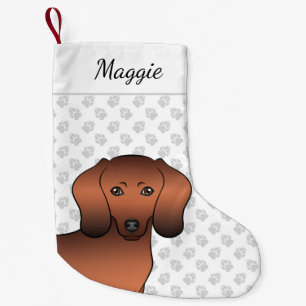 Meia De Natal Pequena Cabeça e nome do cão Casaco Dachshund Red Sable Sm