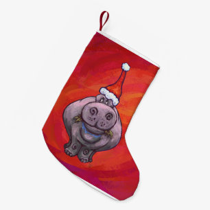 Meia De Natal Pequena Cabeças e Caudas Festivas Hippo Vermelho