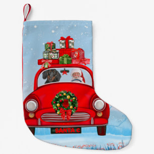 Meia De Natal Pequena Cachorrinho No Carro Com Papai Noel