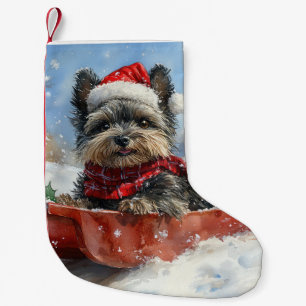 Meia De Natal Pequena Cachorro Affenpinscher no Trenó Deixe Nevar Natal