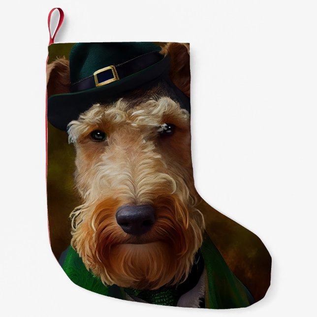 Meia De Natal Pequena cachorro airedale no dia de São Patrício (Frente)