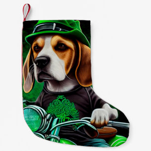 Meia De Natal Pequena Cachorro Beagle dirigindo bicicleta no Dia de São 