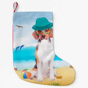 Meia De Natal Pequena Cachorro Beagle na Praia