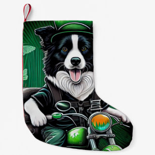 Meia De Natal Pequena Cachorro Border Collie Dirigindo Bicicleta Dia de