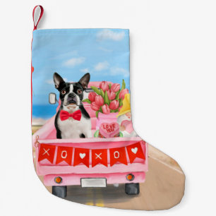 Meia De Natal Pequena Cachorro Boston Terrier Caminhão Dia dos Namorados