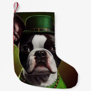Meia De Natal Pequena Cachorro Boston Terrier vestido para o Dia de São 