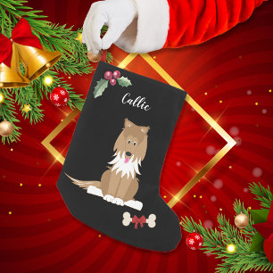 Meia De Natal Pequena Cachorro Collie Cachorro Monograma Preto