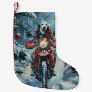 Meia De Natal Pequena Cachorro Dálmata Pilotando Moto Natal