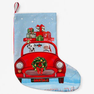 Meia De Natal Pequena Cachorro Dalmático No Carro Com Papai Noel