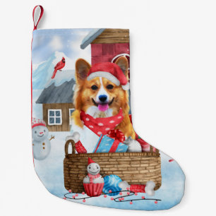 Meia De Natal Pequena Cachorro De Corgi Na Casa De Cachorro De Natal Da