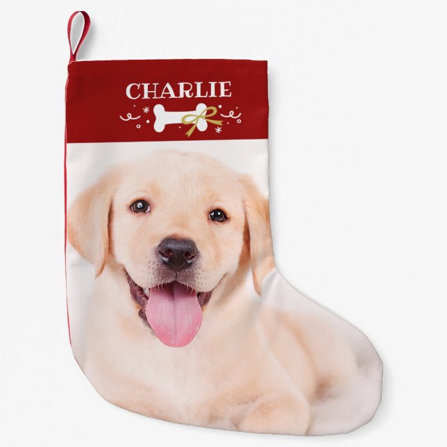 Meia De Natal Pequena Cachorro de Pet Personalizado de Osso Adorável (Frente)