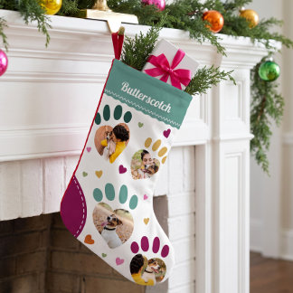 Meia De Natal Pequena Cachorro Divertido & Impressão de Pata de Gato Fot