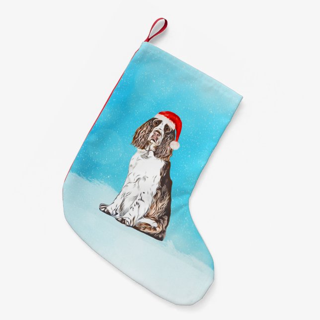 Meia De Natal Pequena Cachorro Espanhol Inglês No Chapéu De Natal Da Nev (Frente (Pendurada))