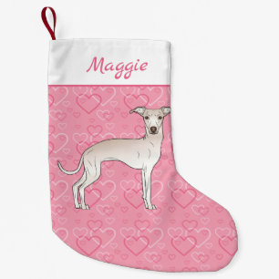 Meia De Natal Pequena Cachorro Gelado Italiano Em Corações Rosa