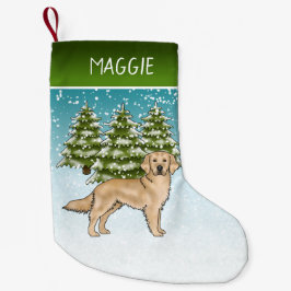 Meia De Natal Pequena Cachorro Golden Retriever Amarelo Azul Natal Nome