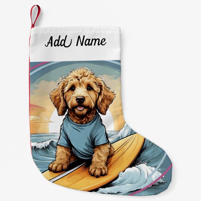 Meia De Natal Pequena Cachorro Goldendoodle (Frente)