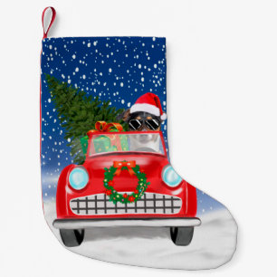 Meia De Natal Pequena Cachorro Jack Russell Dirigindo Carro Na Neve Nata