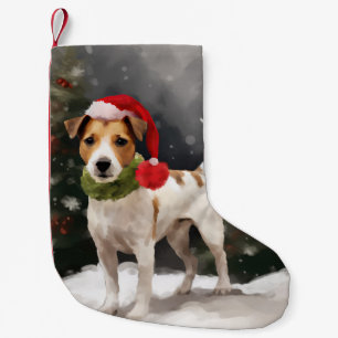 Meia De Natal Pequena Cachorro Jack Russell na Neve Natal